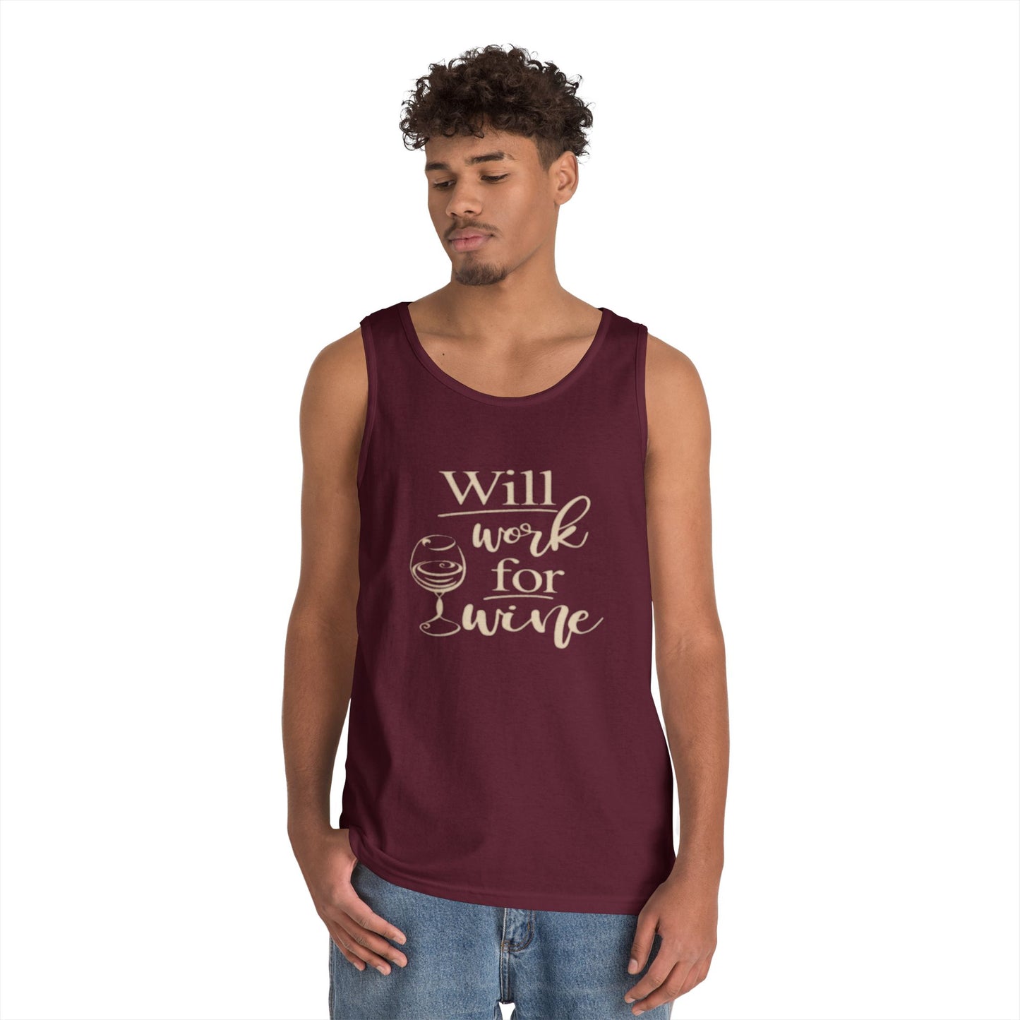 Will Work for Wine - Tank Top - Heavy Cotton