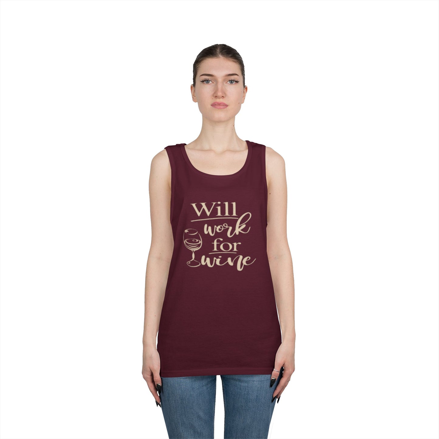 Will Work for Wine - Tank Top - Heavy Cotton